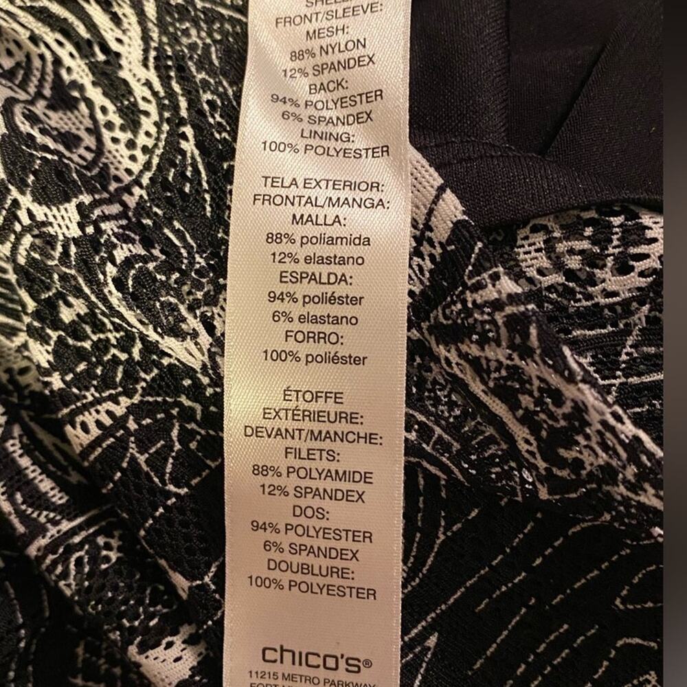Chico's Easywear Blouse Women’s Size 16 Black White City Romance 3/4 Sleeve - Picture 5 of 8